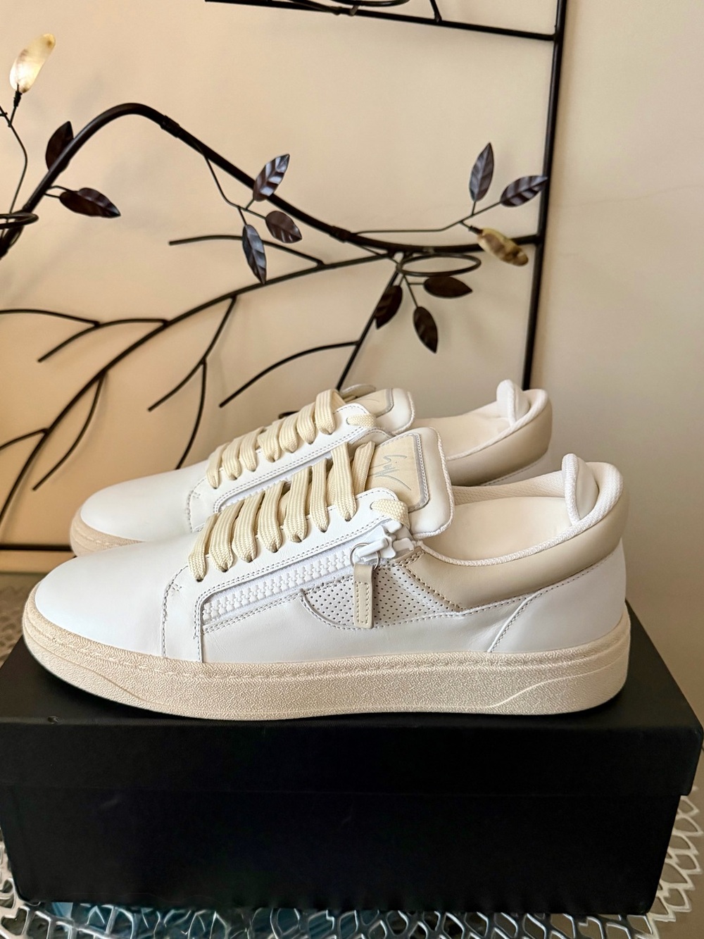 Giuseppe Zanotti Men Double Zip Low-Top White Leather Sneaker Size 45 US 12 NIB